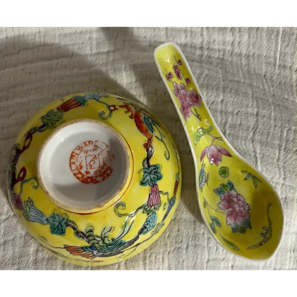 Vintage, Chinese, Porcelain Bowl with Spoon
